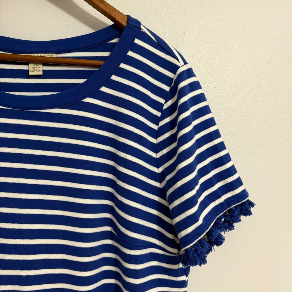 Appleseed's Women's XL Blue Striped Summer Dress Tassel Coastal Boho - Picture 4 of 7
